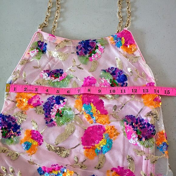 Colorful Sequin Floral Chain Strap Mini Dress Y2K Party - Juniors Small - Picture 6 of 12